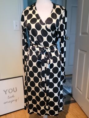 Inc Black & White Polka Dot Wrap Dress - Classic Style